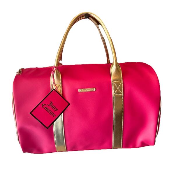 Juicy Couture Handbags - NEW Juicy Couture Hot Pink Gold Trimmed Mini Duffle Purse Velvet Sides 12 X 16"
